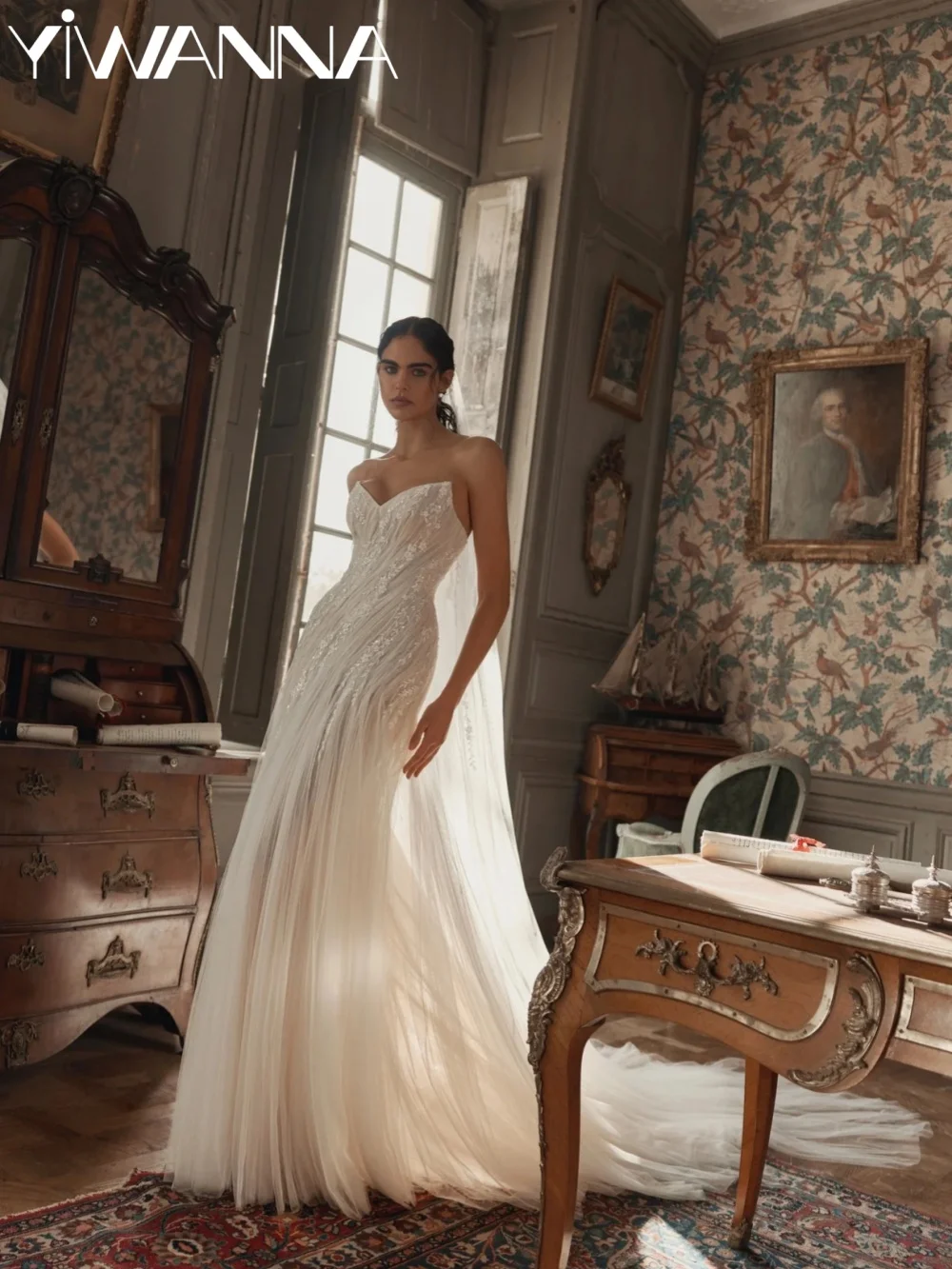 Pleated Tulle Beaded Wedding Dress Delicate Lace Appliques Bridal Gown Customized Elegant Vneck Mermaid Long Dresses For Bride