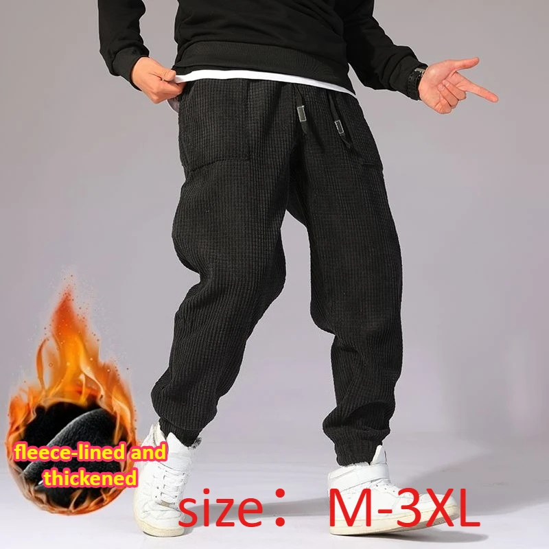 

Winter Warm Motorcycle Corduroy Pants Men Tech Fleece Sweatpants Sport Thermal Trousers