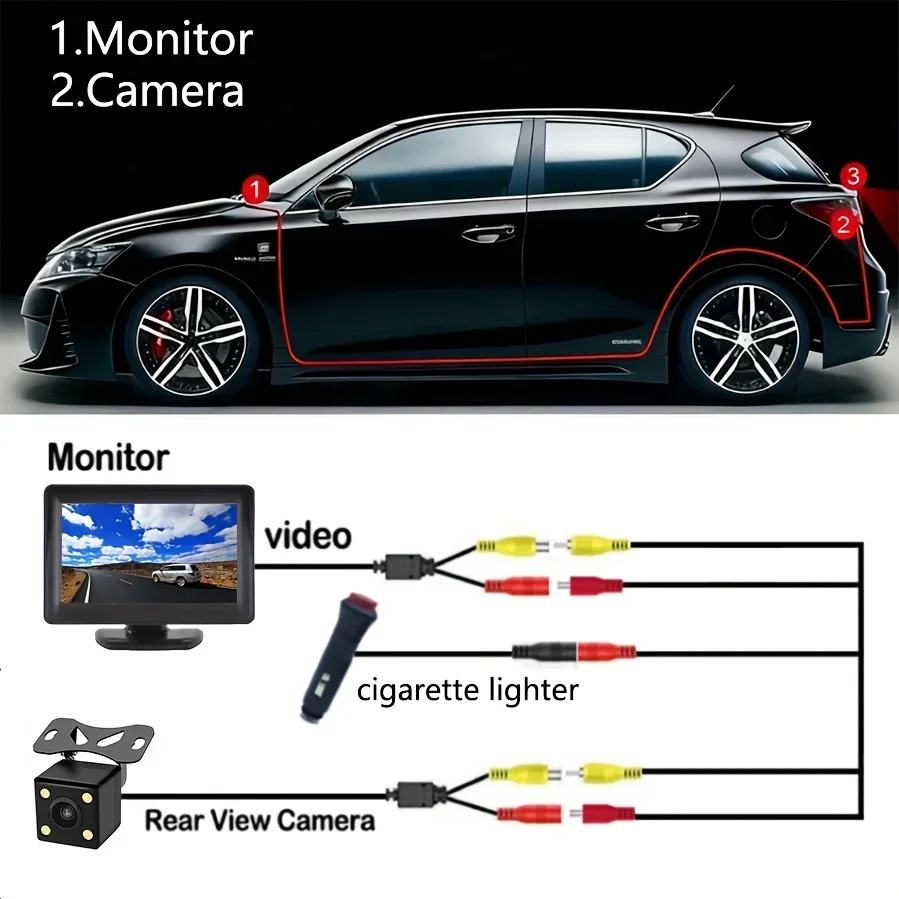 4.3inch AV desktop monitor with 8 lights camera set including AV cable, suitable for pickup trucks and small cars