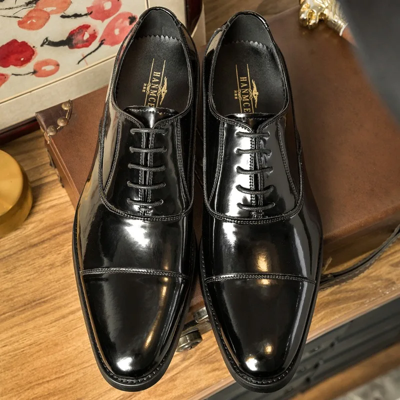 

Luxury Patent Leather Mens Derby Formal Shoes Handmade Quality Comfortable Genuine Leather 2026 Autumn Black Wedding Shoes Man