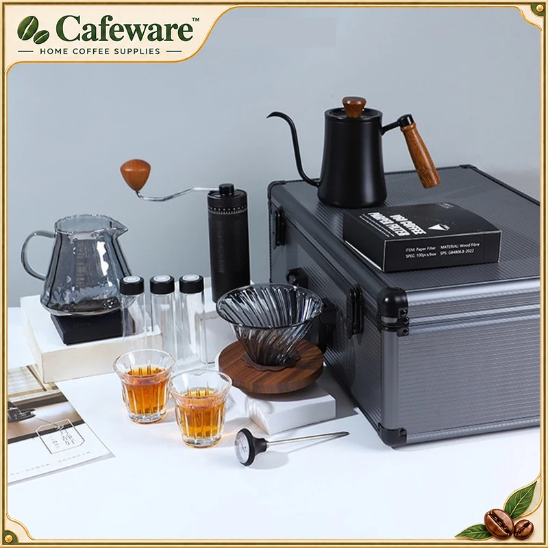 Coffee Set Drip Coffee Maker With Hand Grinder Filter Pot Kettle Portable Brewing Tool Kit