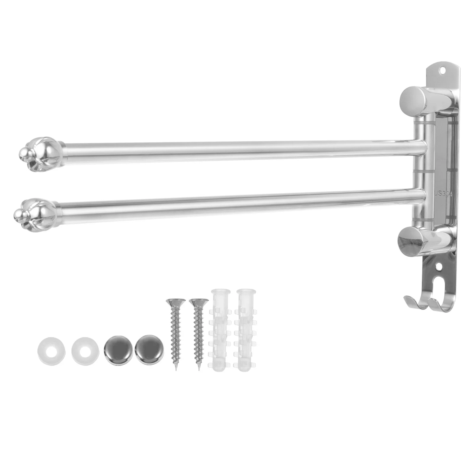 

Swivel Wall Mounted Stainless Steel Towel Bar 2 Arms Punch-Free Rack Bathroom Towels Holder with Hook Towel Holder