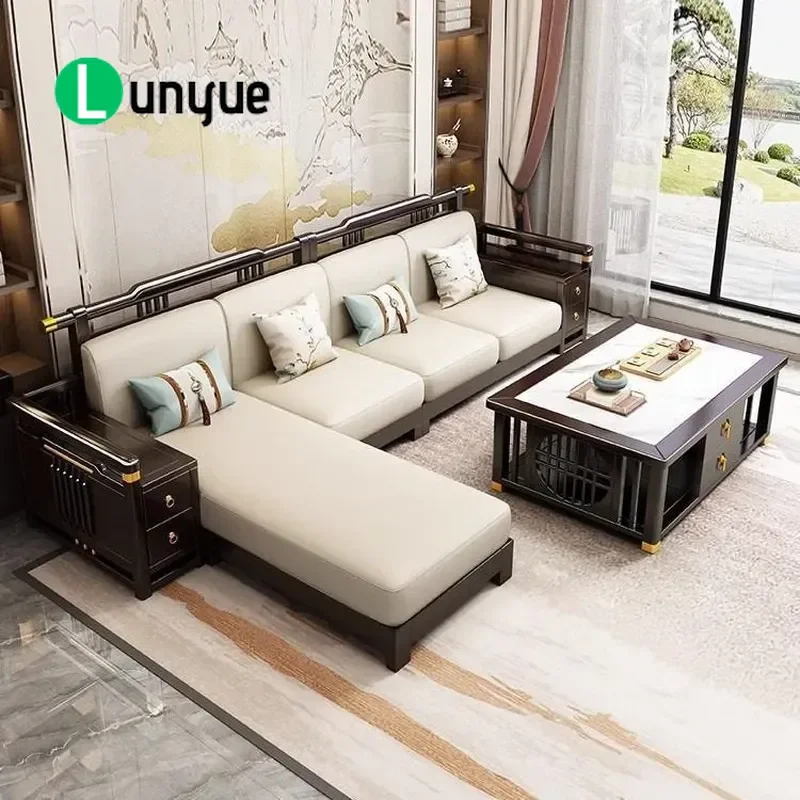 New Chinese Style All Solid Wood Sofa Set Living Room Winter Summer Dual Purpose High End Storage Zen Furniture