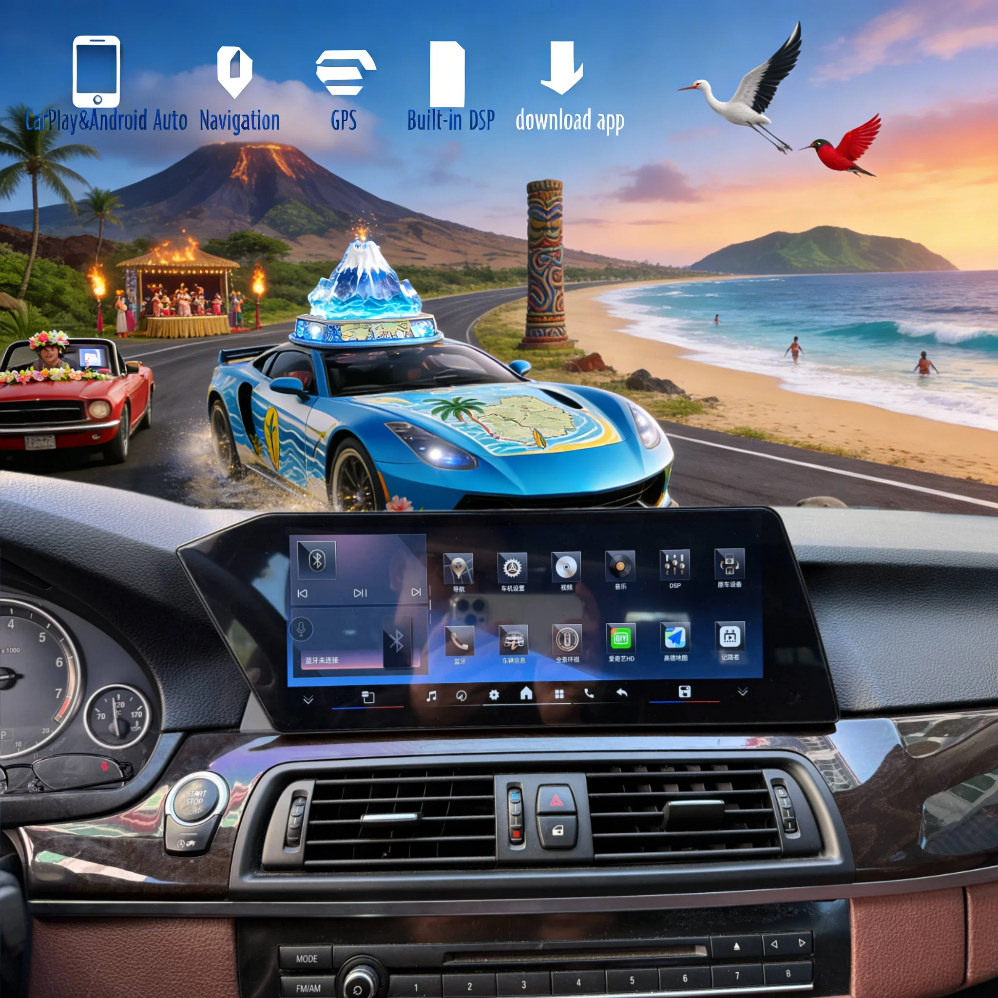 

12.3-дюймовый экран Android 14 CarPlay Auto для BMW X1 E84 F48 F49 CIC NBT EVO 2009-2019, автомобильная магнитола с GPS, мультимедийный стереоплеер