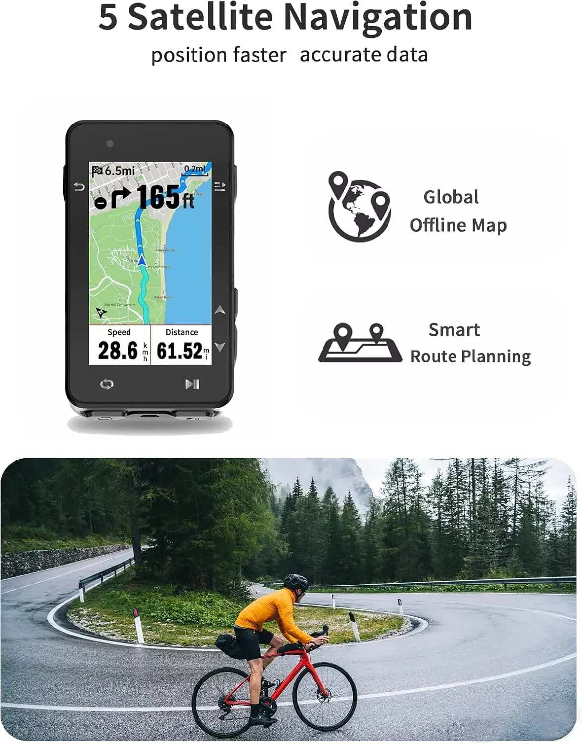 GPS Bike Computer, 2.8‘’ Map Navigation iClimb Training Function MTB Wireless Cycling Computer GPS Unit IPX7 Wat