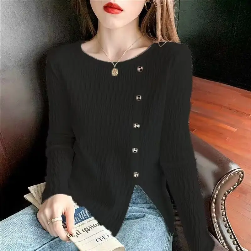 Pullovers Women Solid Button Creativity Special Charming Leisure Personality Basics Korean Style Warm Simple Daily Sweet Vintage