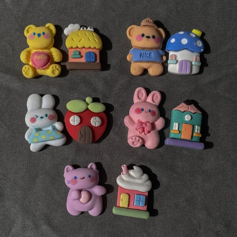 10pcs Cartoon Rabbit Bear House Character Parts Flatback Resin Cabochons Phone Cases Diy Accessories Insumos Manualidades