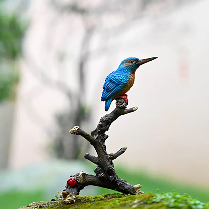 Landscape Birds Simulation, Animal, Kingfisher, Stand Branch, Garden Bonsai Decoration, Ornaments, Resin Crafts