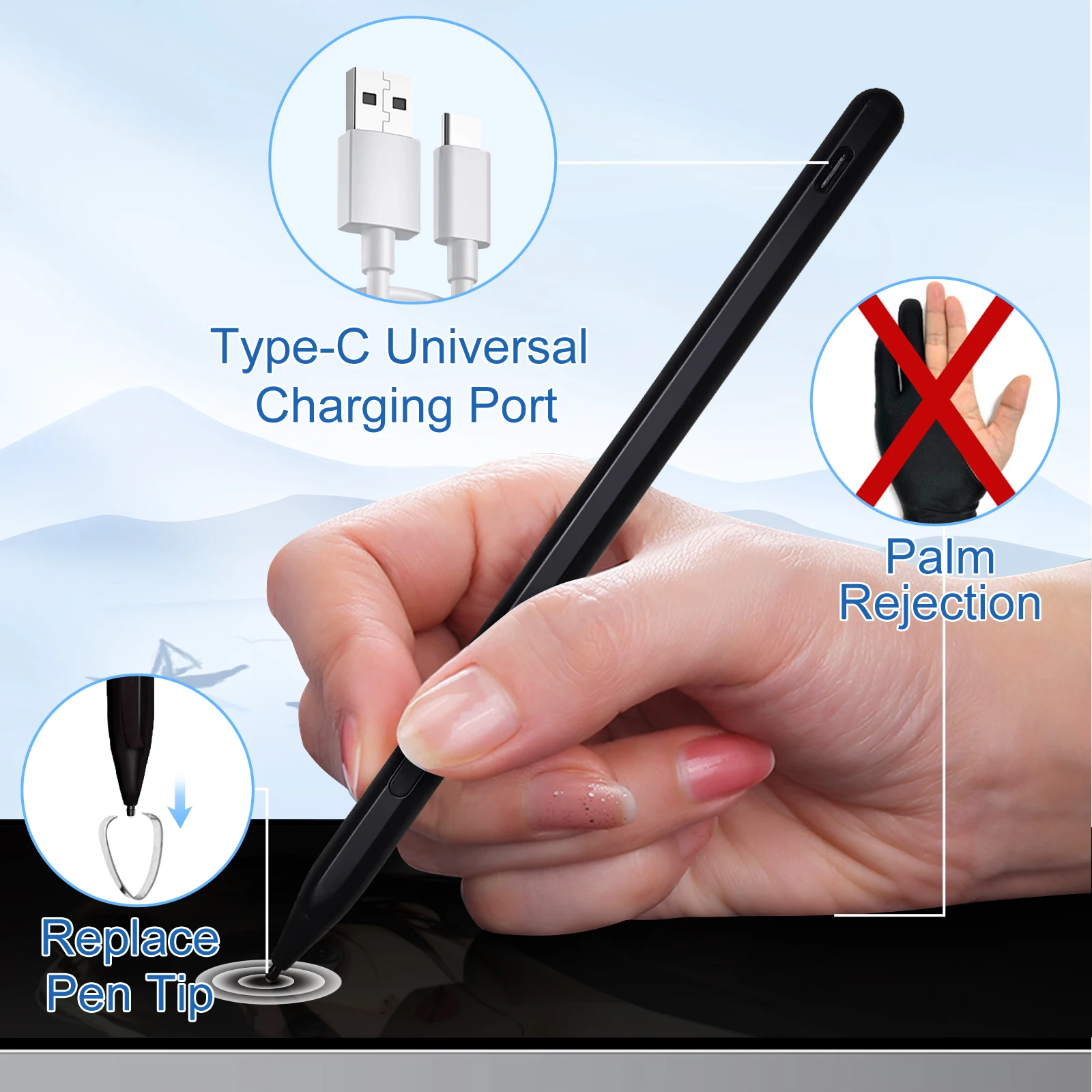 Imagem -03 - Caneta Stylus Recarregável para Lenovo hp Asus Acer Chromebook Laptop Tablet Palm Rejeição 4096 Pressão Usi 2.0