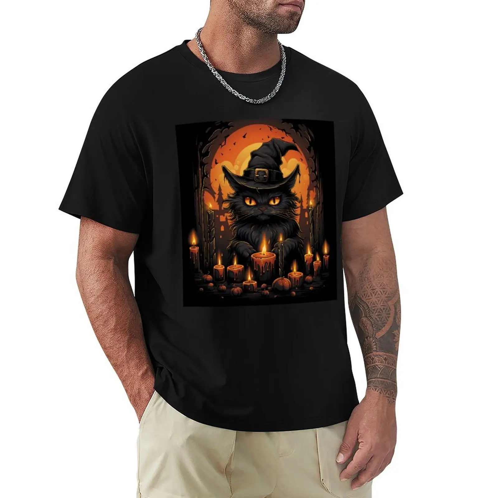 

Witch cat T-Shirt fashion shirts summer clothes croswit shirt man graphics plain white t shirts men