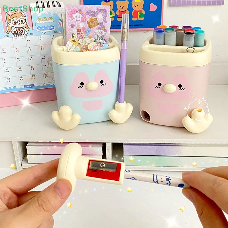 

Держатель для ручек с изображением пингвина, большая емкость с точилкой для карандашей, держатель для кистей для макияжа, мультяшный многофункциональный органайзер для ручек