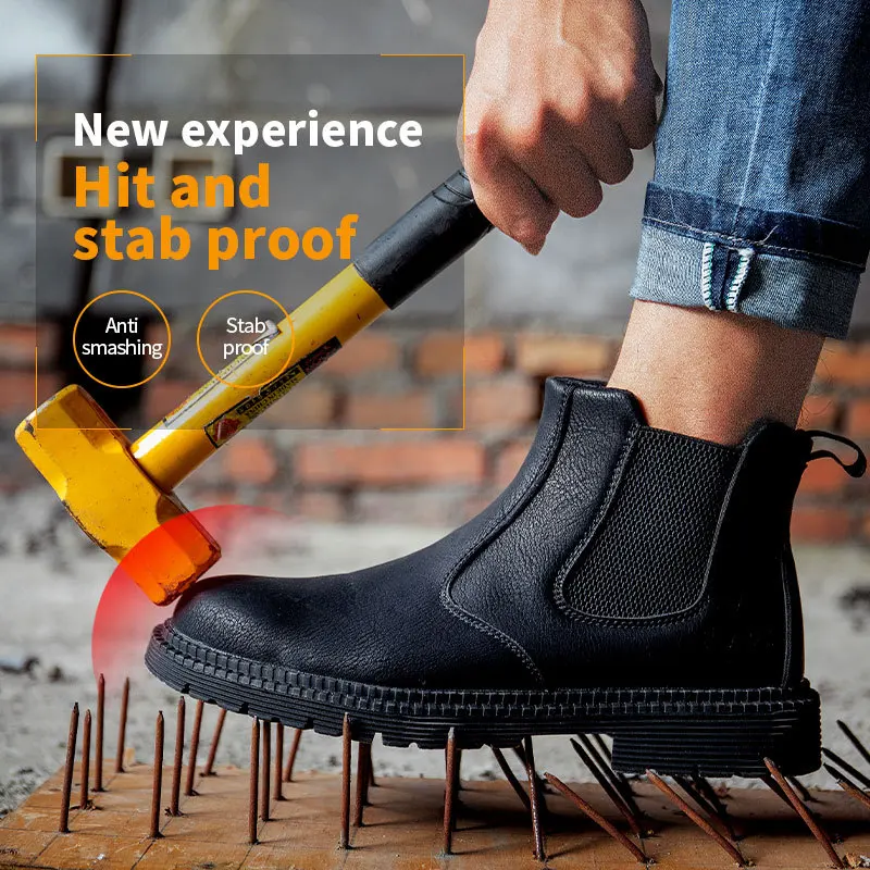 2023 New Imitation Leather Boots Zapatos De Seguridad Anti-smash Anti-puncture Safety Shoes Steel Toe Protect Shoes Plus Size