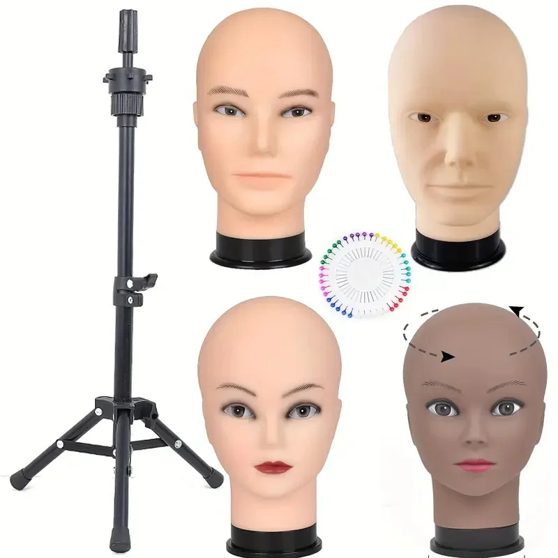 

Bald Mannequin Head with Black Hairdressing Tripod Durable Plastic Hair Wig Stand for Mannequin Hairpieces And Storage