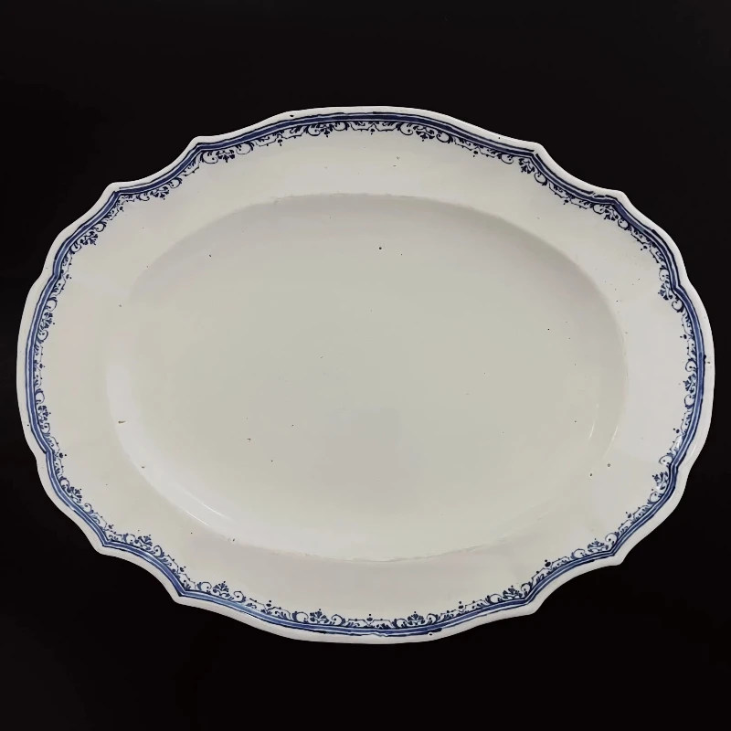 

18th-century hand-painted blue and white oval large pottery plate