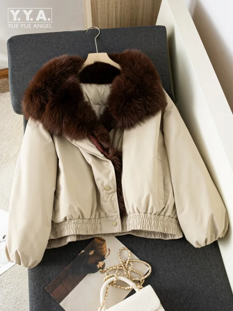 

Female Winter Down Coat Winter Warm Fashion Fox Fur Collar Goose Down Long Sleeves Jacket Wide Waisted Women Versatile Casual