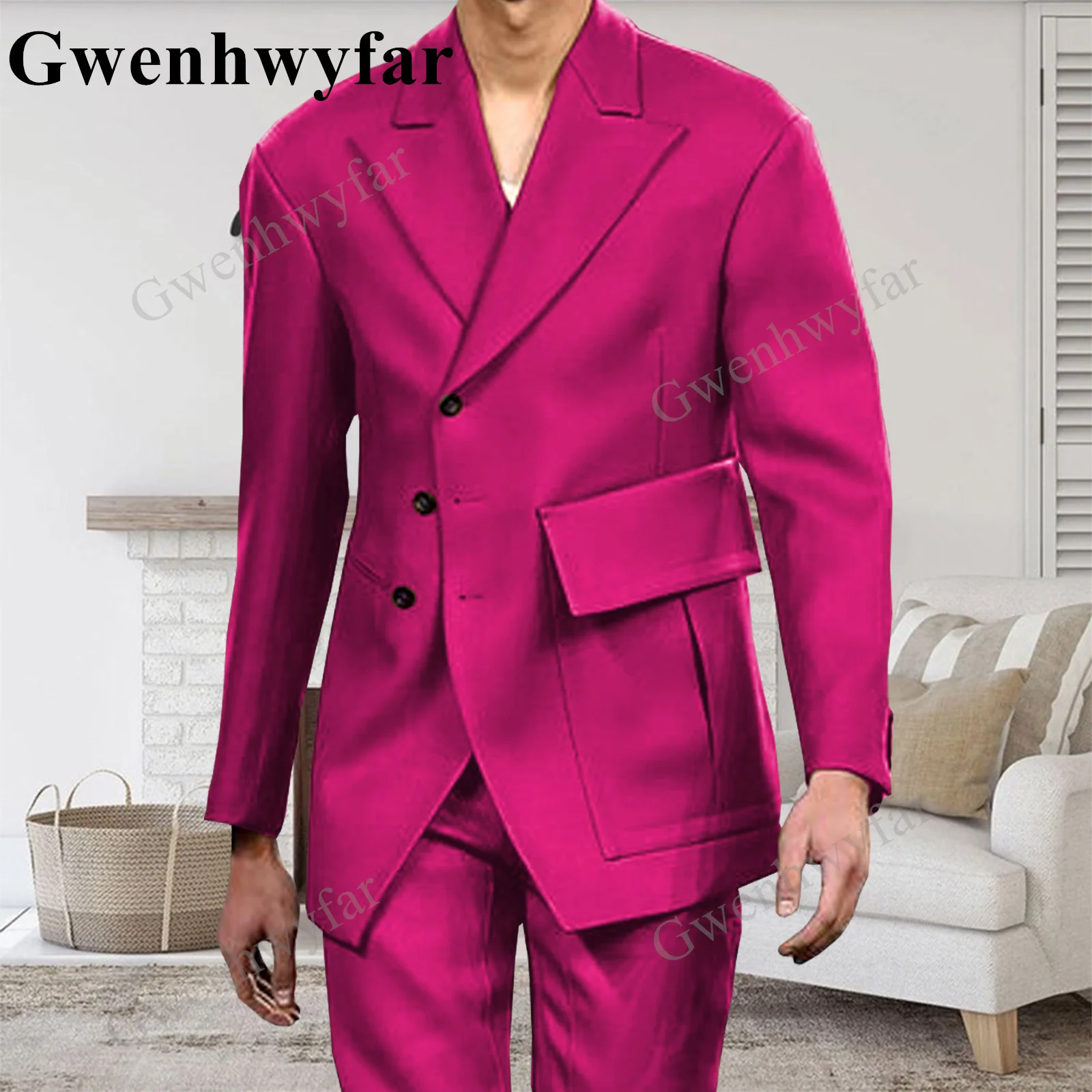 

Gwenhwyfar Rose Red Customized Men's Suit Groom Tuxedos Jacket Blazers Costume Elegant For Luxury Men Suit's For Wedding Daily