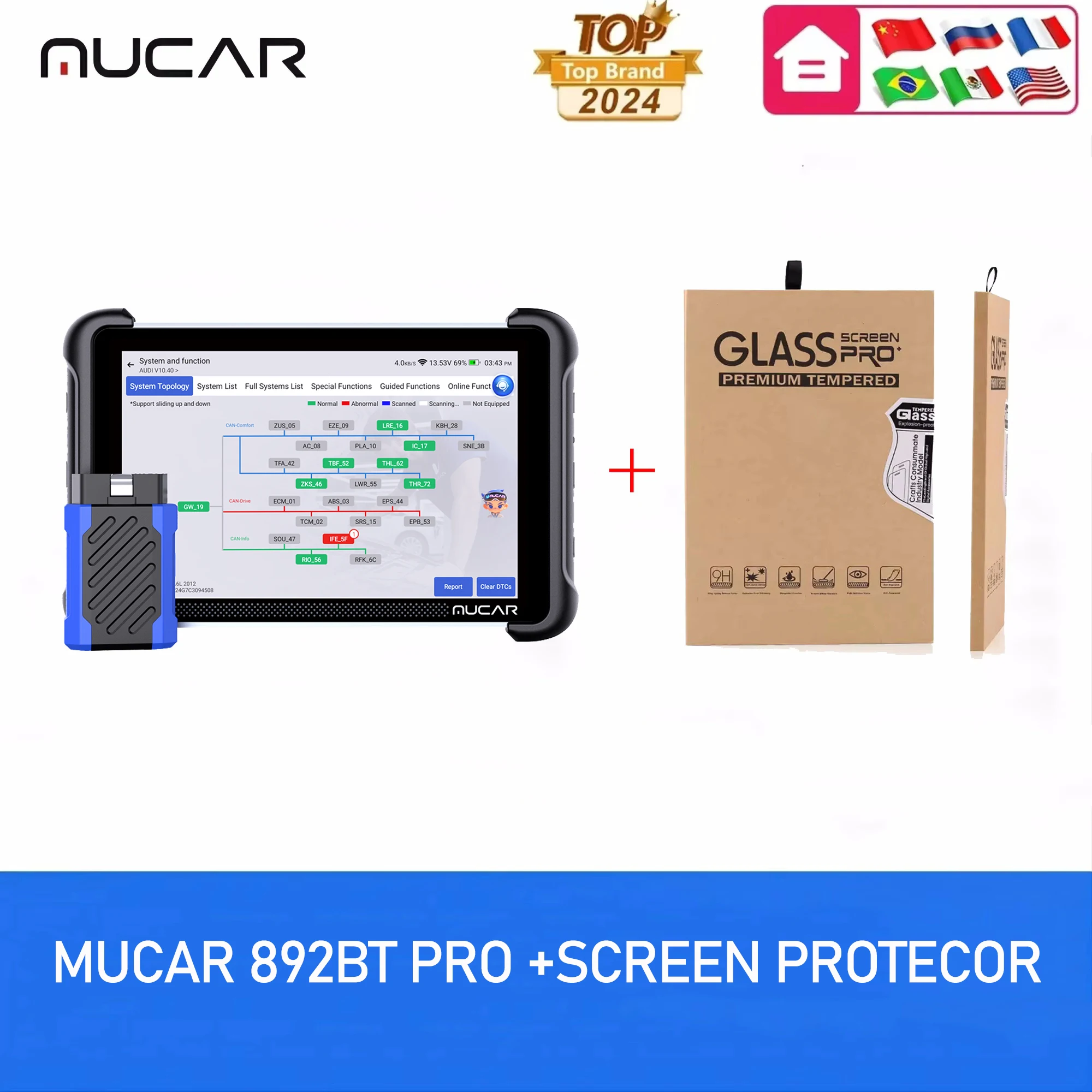 MUCAR 892BT PRO Diagnostische Tool Volledige Systeem AI OBD2 Scanner Topologie Mapping J2534 Protocol ECU Codering Actieve Test Levenslange Gratis Upgrades