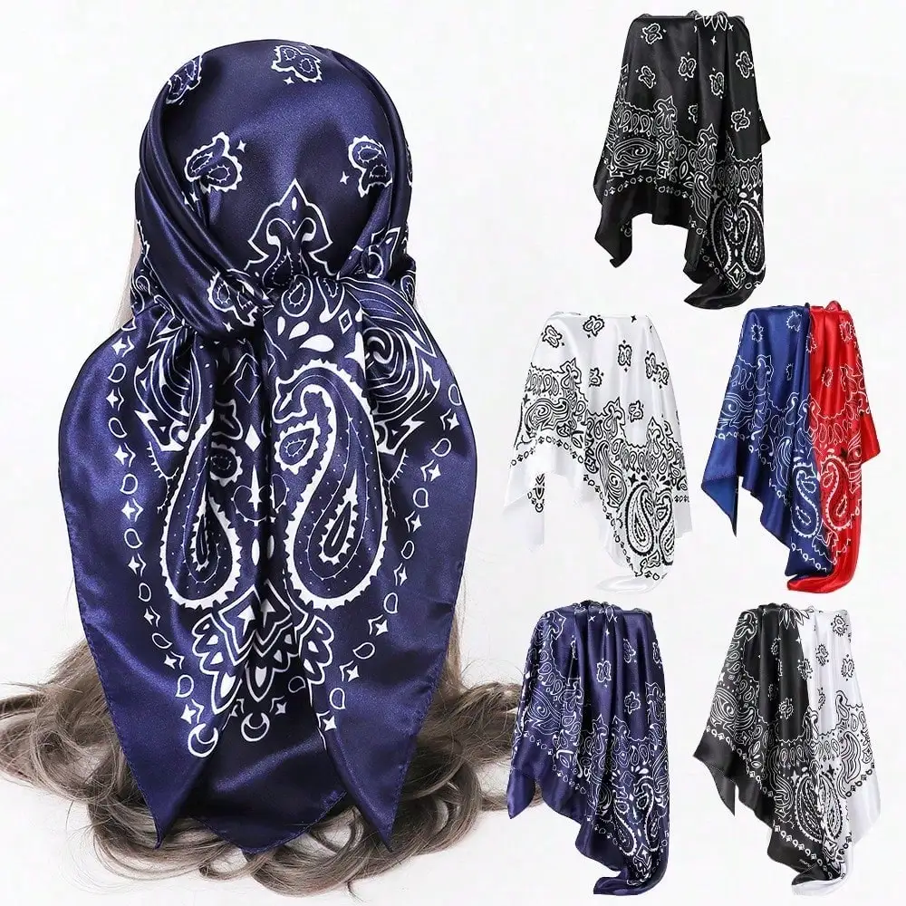 

Cashew flower silk scarf 90cm women's new model, printed square scarf, silk scarf, smooth fabric, headscarf, binding bag, decorative silk scarf and scarf suitable for daily use