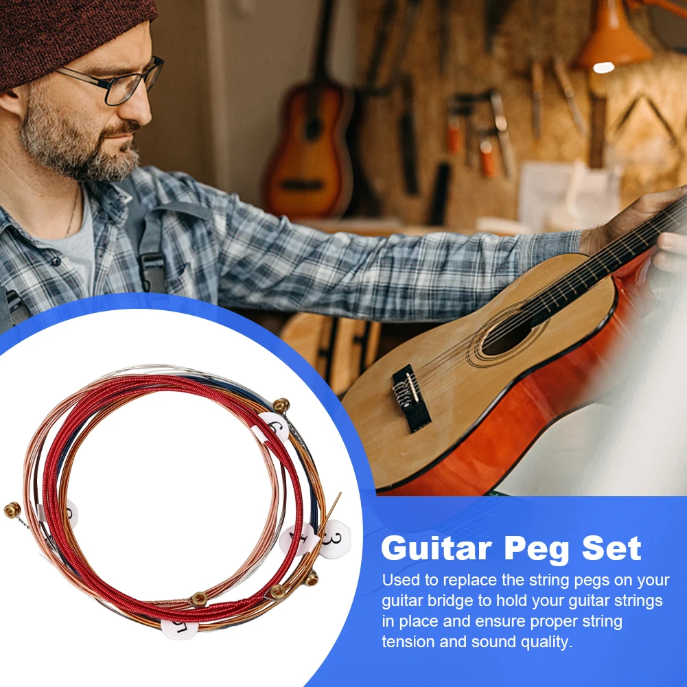 6Pcs/Set Acoustic Guitar Strings Colorful Folk Guitar String Replacement Parts Acoustic Guitar Copper Core Strings Kit