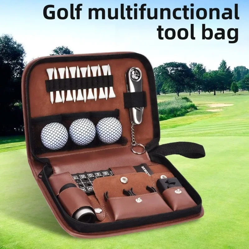 1 Buah Tas Organizer Kit Alat Golf Kulit-Penyimpanan Multifungsi Portabel untuk Aksesori Golf, Penggunaan Lapangan Luar Ruangan