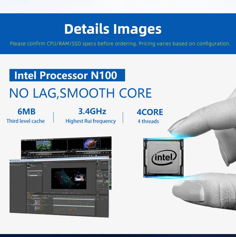 Mini host per computer N100 Quad Core CPU Corpo in plastica di alluminio per uso domestico in ufficio di intrattenimento