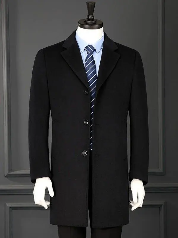 

Мужское шерстяное пальто средней длины, классическое, деловое, повседневное, в корейском стиле, с воротником-стойкой, ветровка для осени и зимы