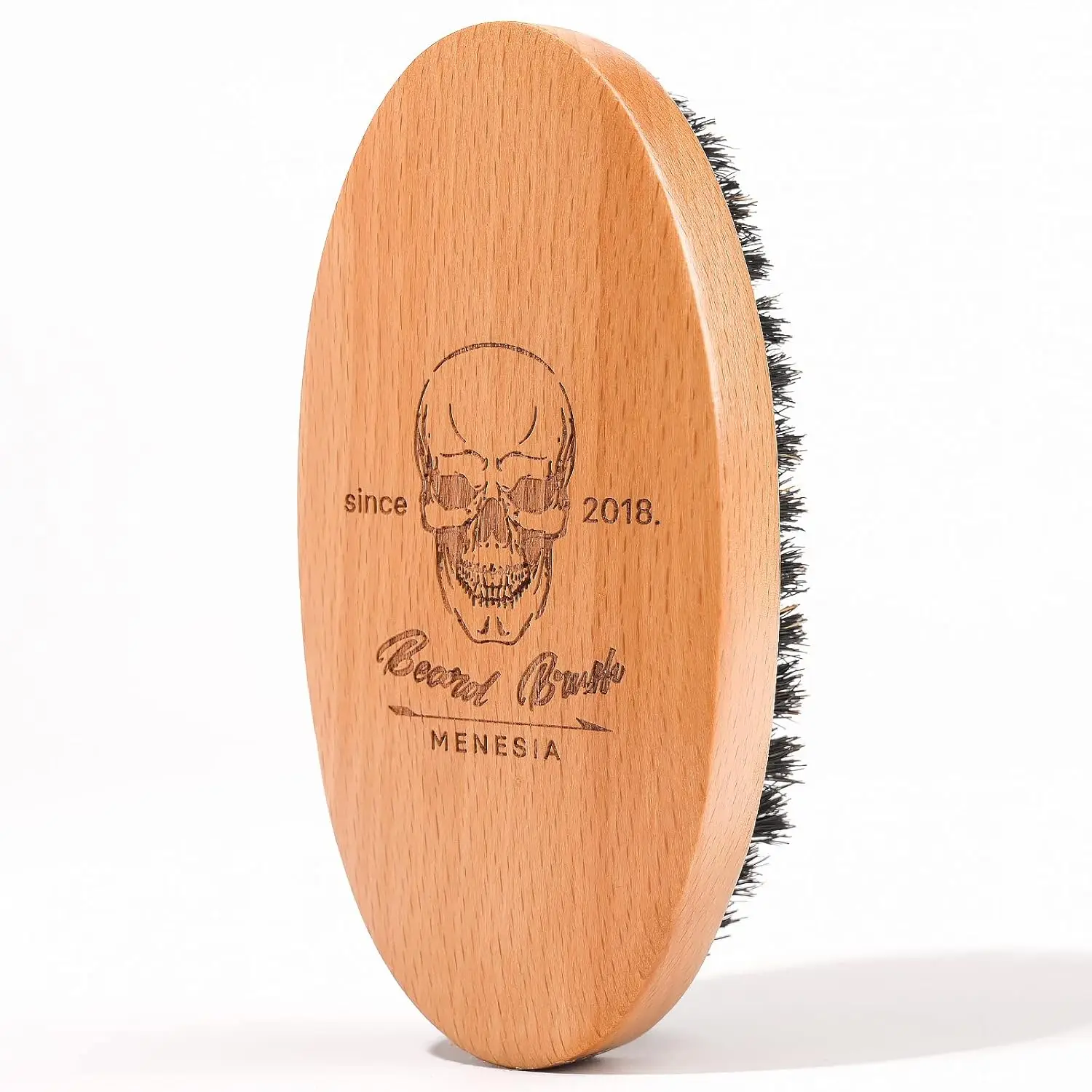 Boar Bristle Hair Beard Brush for Men, Small Soft Beard Brush, Pocket Travel Men\'s Wooden Mustache Brush (Skull)