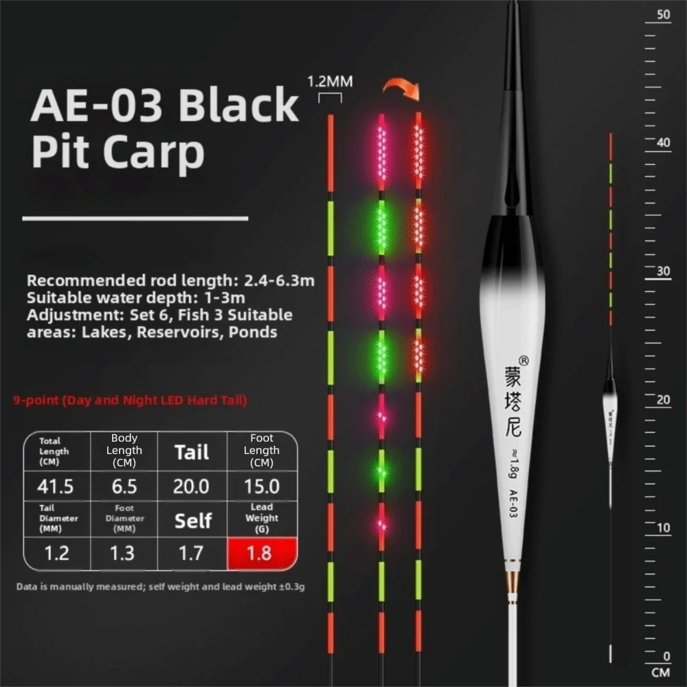 2 Light OLED Fishing Light Float Gravity Sensor Long Tail Design Electric Fishing Float Highly Sensitive Glowing Strobe