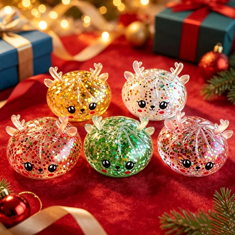 Soft Texture Christmas Sparkling Powder Squishy Dumpling Squeezing Toy Elk Shape Squishies Stress Relieving Toy Baozi Gift New