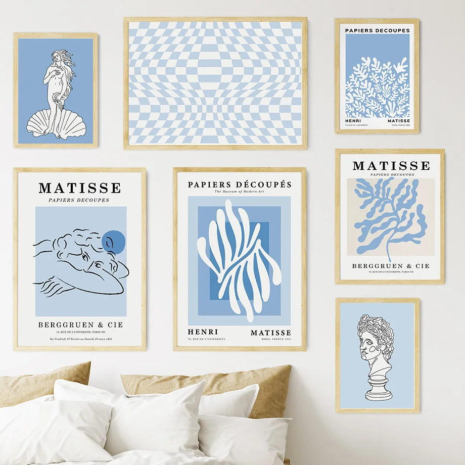 Blue Abstract Matisse Coral Leaves Sculpture Wall Art Canvas Painting Nordic Posters And Prints Pictures For Living Room Decor