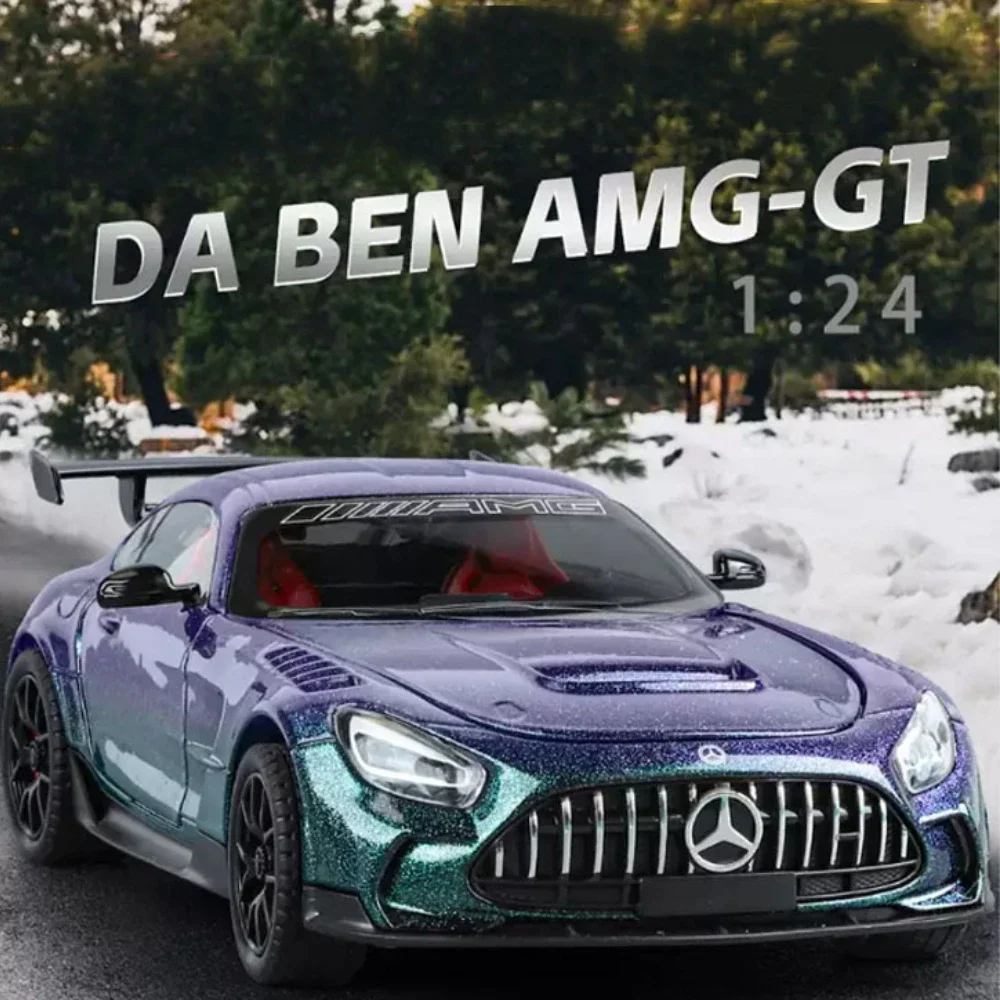 1:24 benz amg gt modelo de liga em miniatura brinquedos carro esportivo diecast 4 portas abertas luz de som puxar para trás crianças veículos de brinquedo presentes