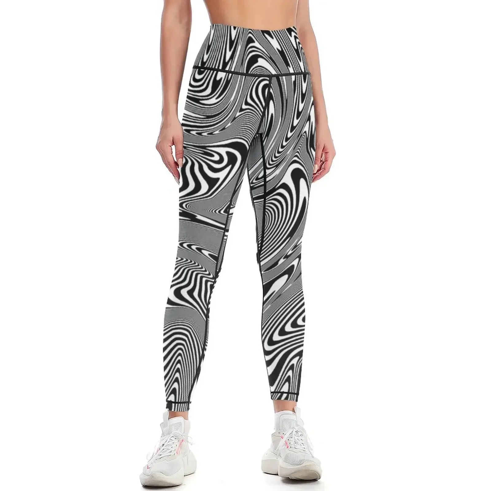 

Trippy Black and White Pattern Leggings gym top Women's push up sports for push up Tight fitting woman Womens Leggings