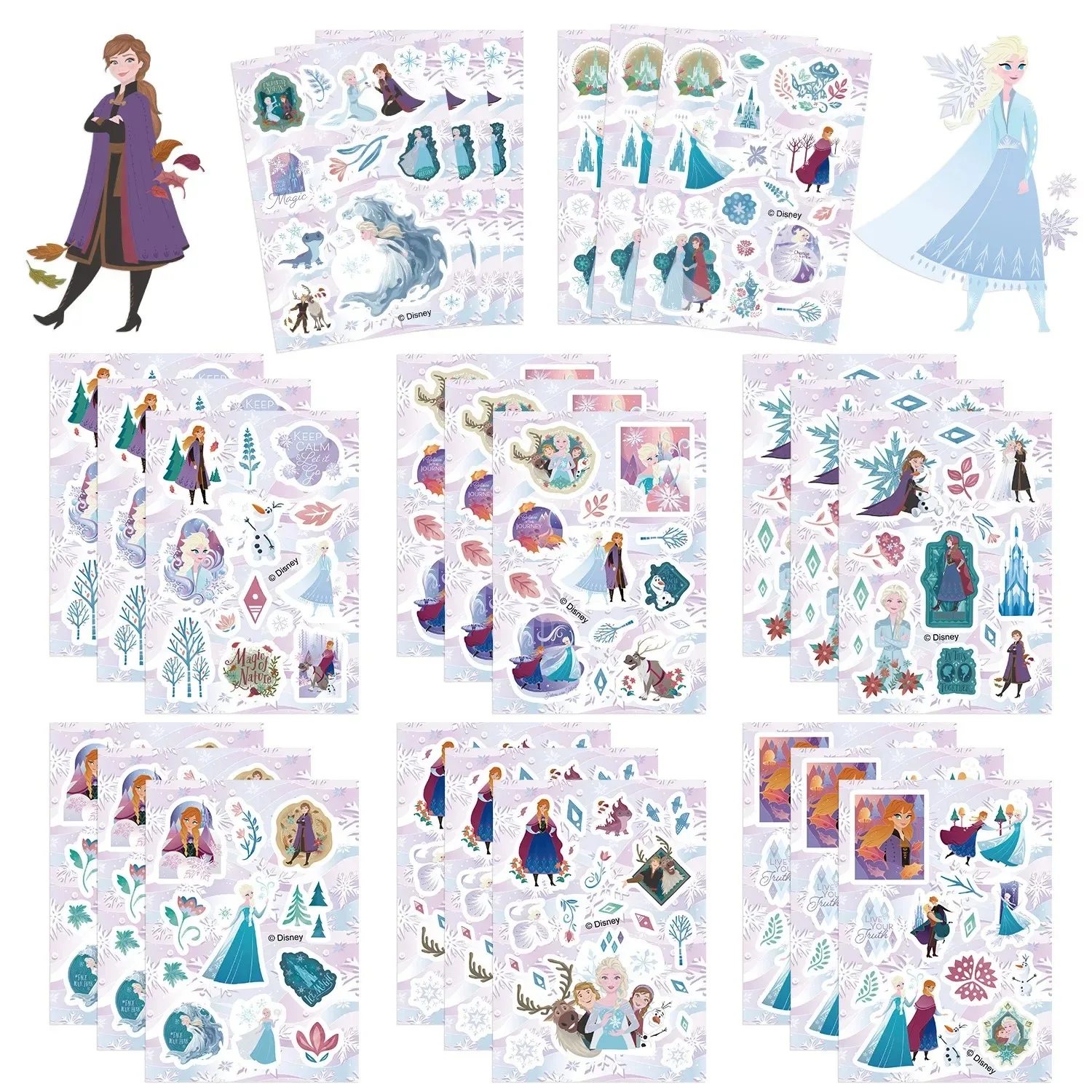 16 Blatt Disney Frozen Puzzle Graffiti-Aufkleber zum Gesichter-Machen, Aufkleber für Computer, Notizbuch, Schreibwaren, DIY-Spielzeug, Geheimnisse