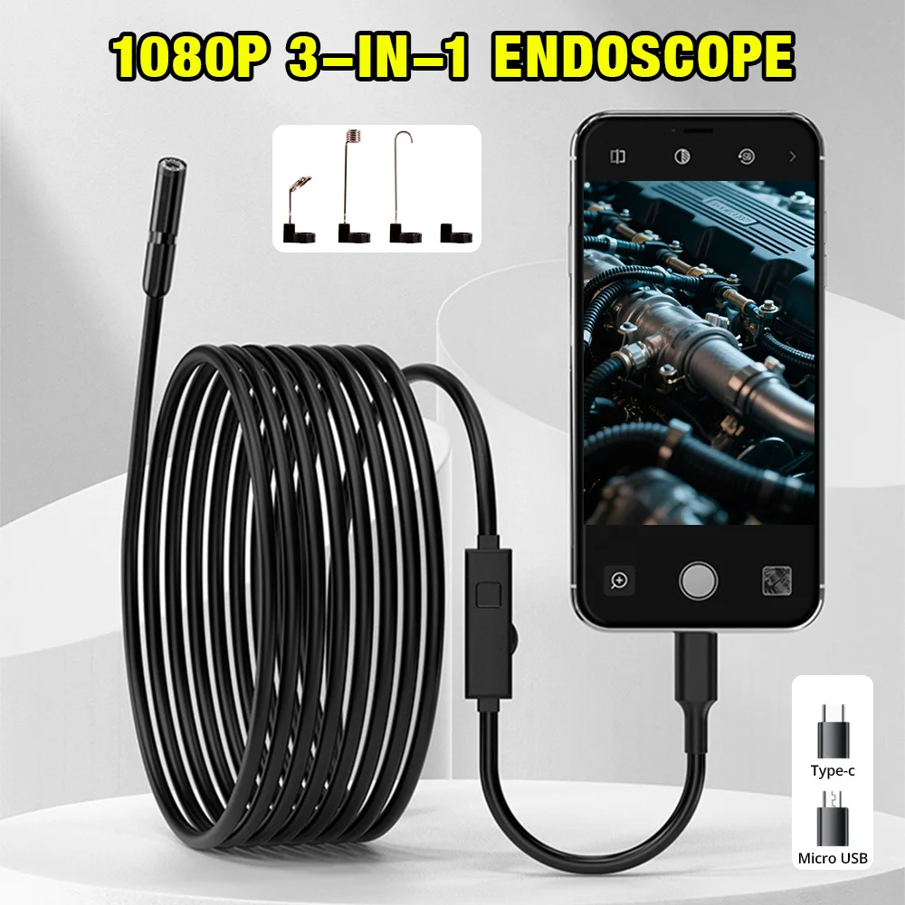 KERUI Single Lens Endoscope Camera For iPhone iPad IOS & Android Type-c Borescope Industry Inspection Camera Tools Led Light