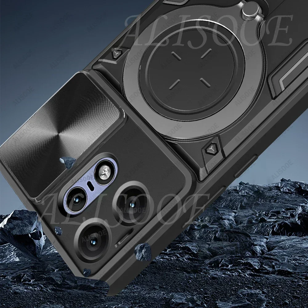 For Motorola Edge 50 Pro Case Slide Camera Ring Holder Cover for Motorola Moto Edge 50 Pro Capa Shockproof Stand Armor Funda