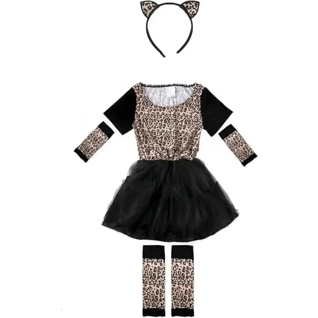 Kinder-Halloween-Kostüm für Mädchen, Katzen-Thema, Tutu-Outfit mit Katzenohren als Kopfaccessoire für Themenpartys, Karneval, Rollenspiele und Shows – Detail 5