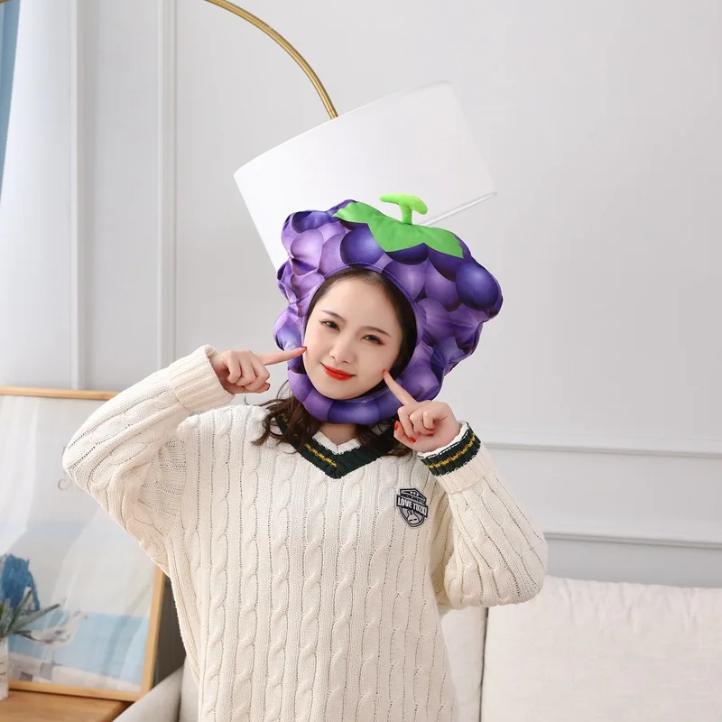 Cute Cartoon Fruit Shaped Hats Grape Headwear Photography Props Multi Styles No Brim round Top Caps for Teens view 4