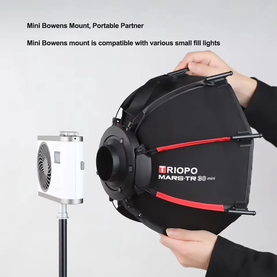 TRIOPO MARS.TR 30 Mini – przenośny softbox z mocowaniem Mini Bowens, kompatybilny z lampami wideo z mocowaniem Mini Bowens. — zdjęcie produktu 3