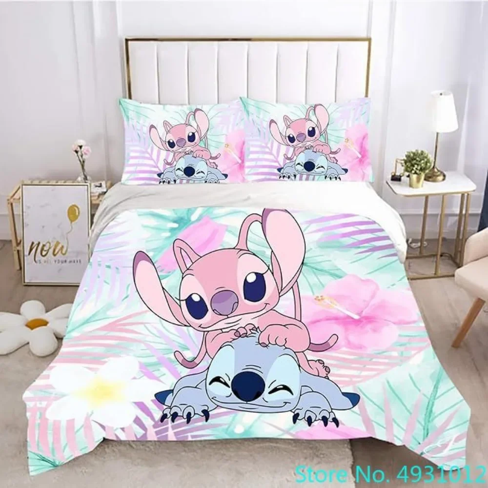 Anime Stitch Angle Love Children Bedding Set Pillowcase Bedclothes Cartoon 3D Printed Kids Adult Boys Quilt Duvet Cover Gift