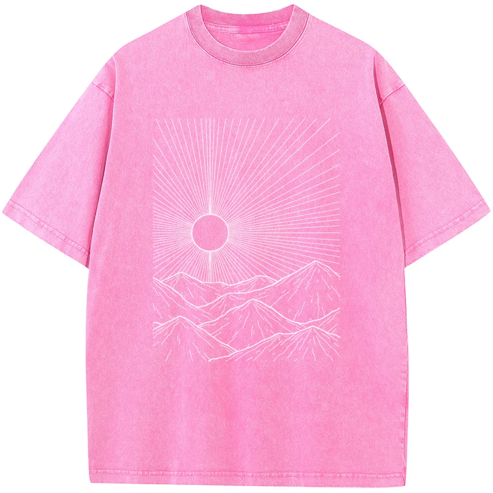 Men's Outdoor Linear Peak Short-Sleeved Shirt Men Women Casual Fashion Oversized T-shirt Hot Sale Student Top T-shirts