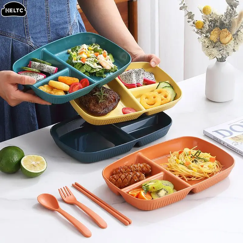 1PCS PlateDivided Dish Diet Reusable Dinner Plate Kitchen Dinnerware Portion Plates For Adults 3 Compartments Microwave Safe