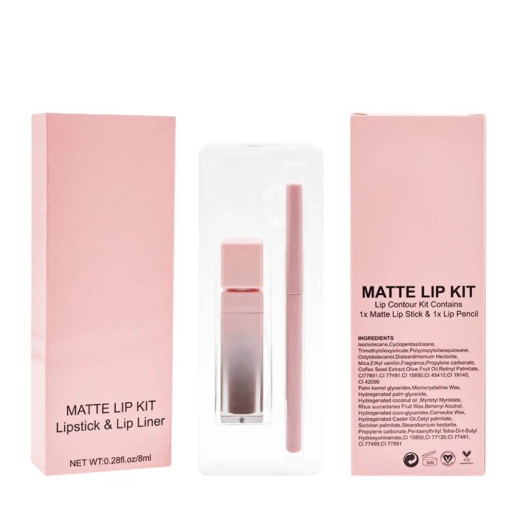 Private Label Lipstick Lipliner Kit Custom Logo Matte Waterproof Non-stick Lipgloss Lip Liner Waterproof Natural Color Makeup