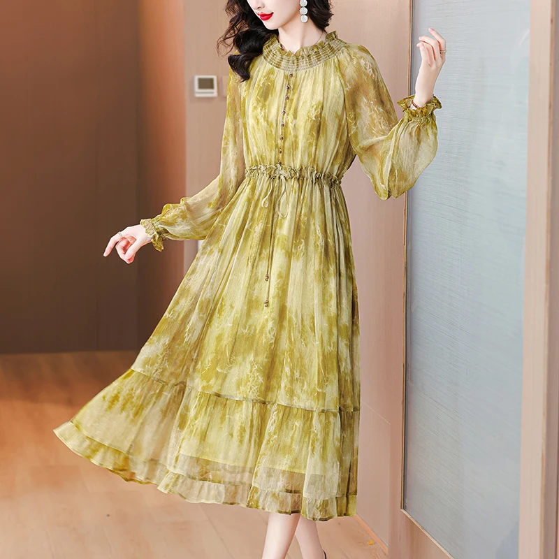 

Summer Loose Dress Print Silk Casual Beach Women's Elegant Bodycon Luxury Party Visitor Korean Fashion Chic Holiday XQ305