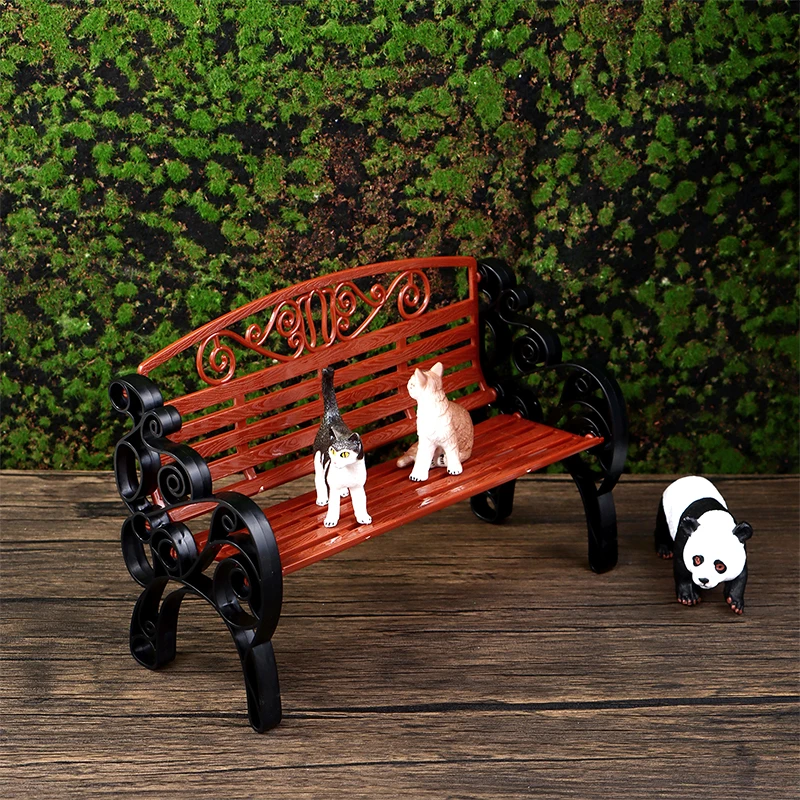 /Kb/Dollhouse Miniature Park Bench Recliner Chair Mini Double Chair Model Garden Decor Toy Doll House Accessories 1:6