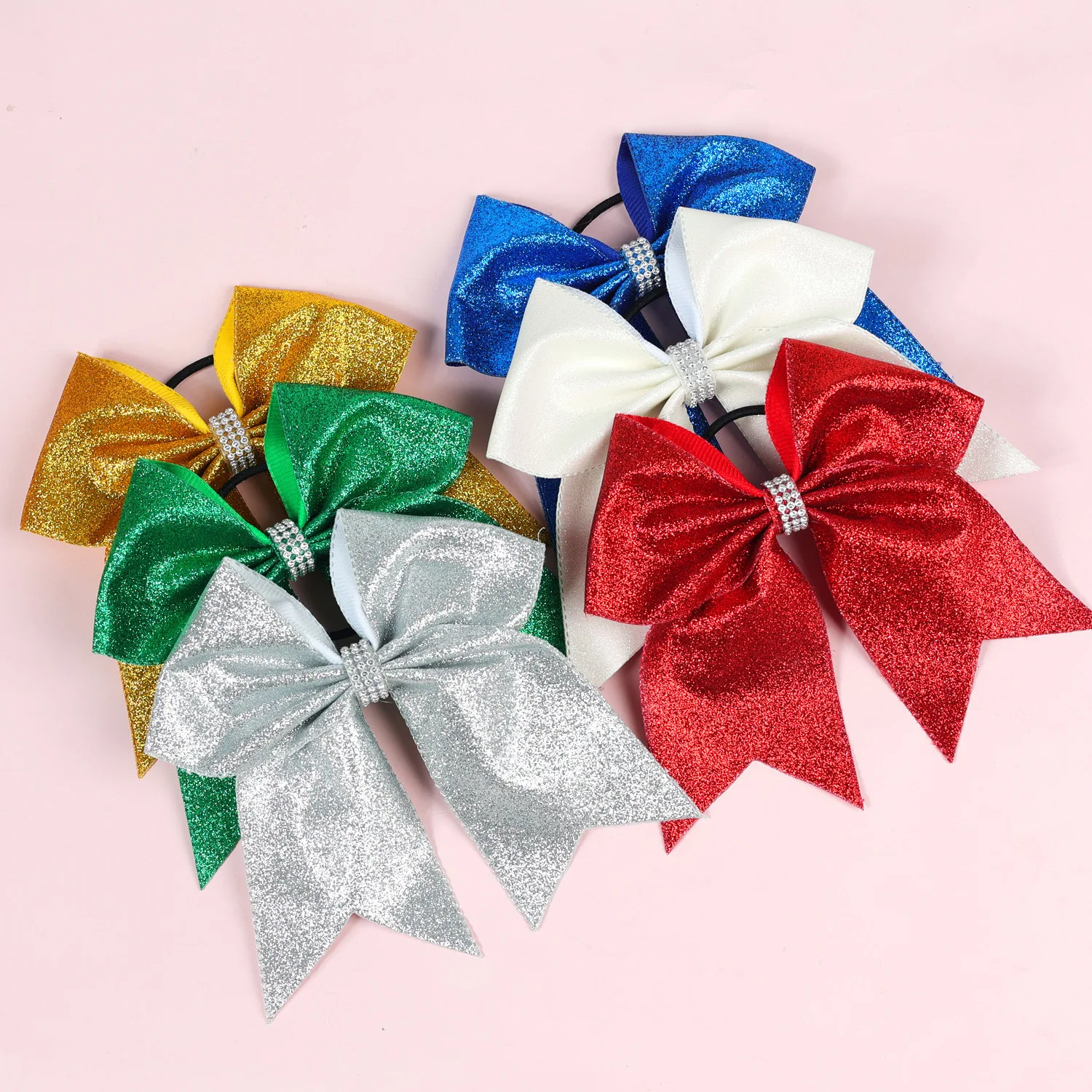 7Inch Girls Large Bling Cheerleading Glitter Hair Bow Elastic Hair Bands Ponytail Holder Hair Ties Women Diamond Hair Accessorie