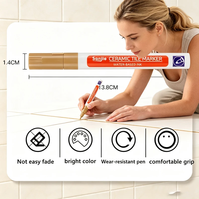 10 Pcs Tile Grout Marker Waterproof Wall Seam Repair Pen, Black White Gold Beige for Bathroom Kitchen