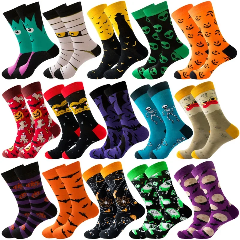 

New Hot Sale Halloween Men's Harajuku Socks Funny Skeleton Alien Women's Socks Pumpkin Socks Monster Socks Bat Crew Socks