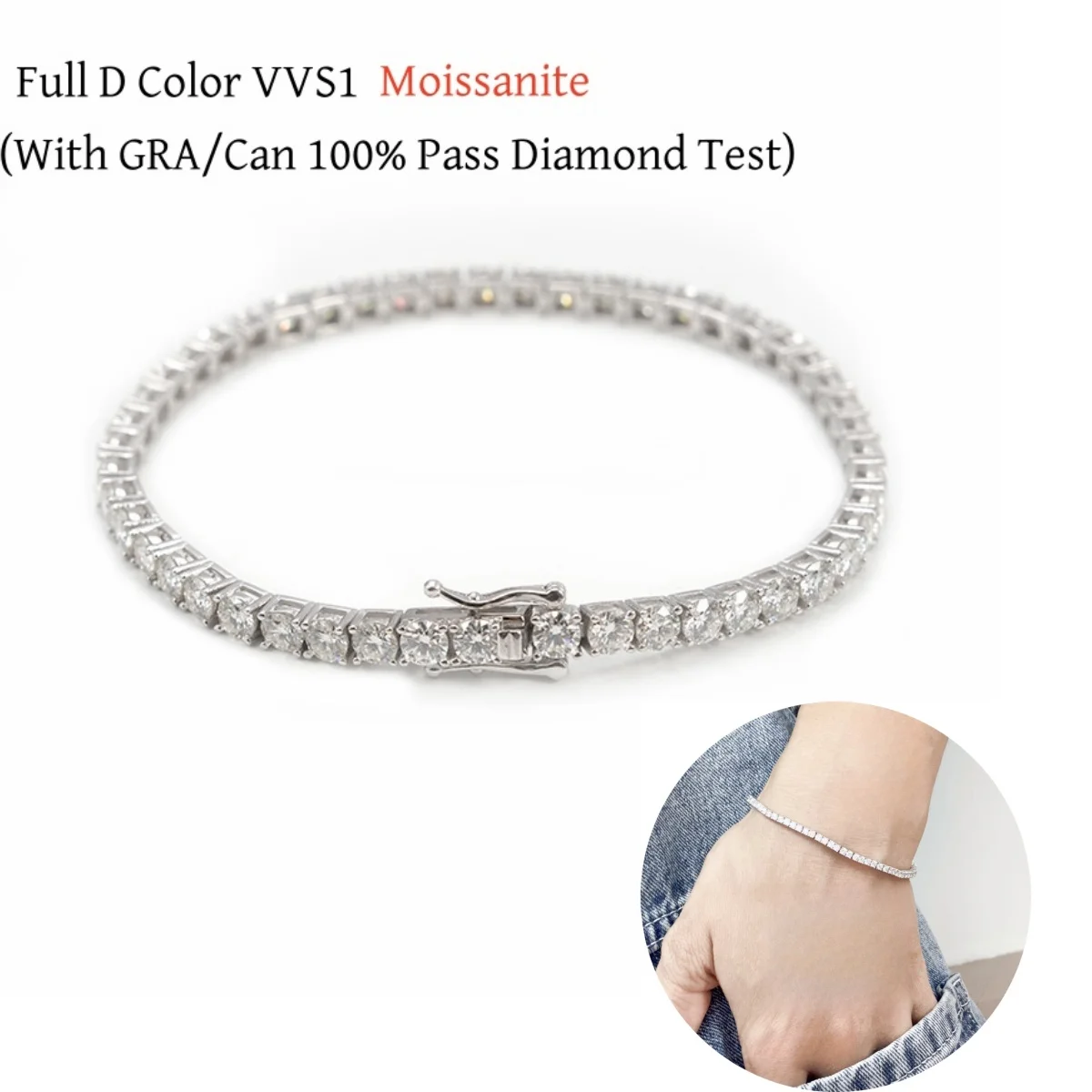 Moissanite Tennis Bracelet D color VVS1 For Women s925 Sterling Silver Man Moissanite necklace Chain with GRA Fine Jewelry