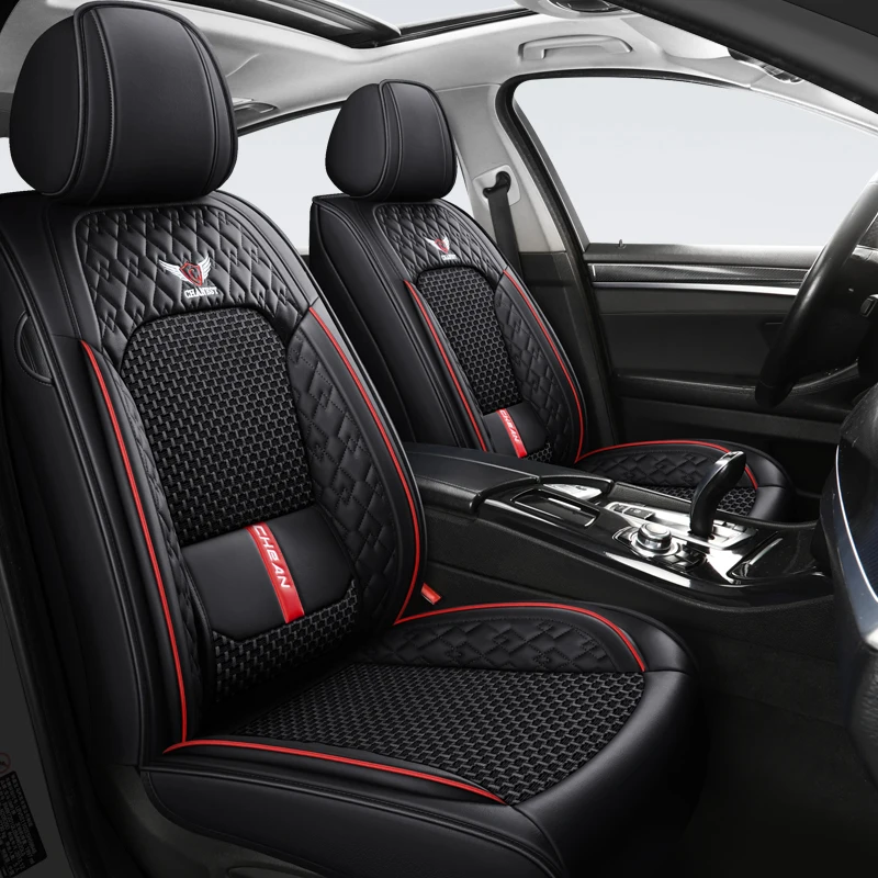 5-seat car seat cover, new nappa leather ice silk fixed lumbar support, four-season universal, suitable for most cars - Image 3
