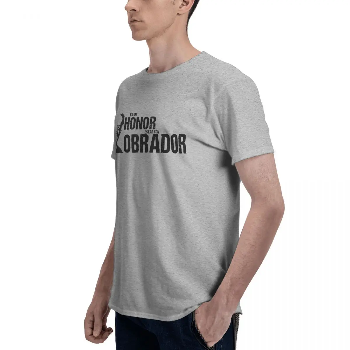 Hongr Obradors Amlo Print T-shirts men Cotton Casual Haikyuu Tops Y2K Clothes Crew Neck TShirt Oversized Grey Tops S-6XL